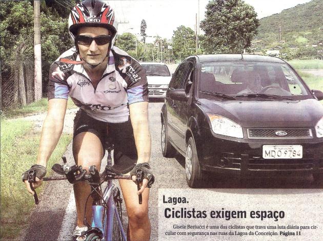 Lagoa. Ciclistas exigem espaço. Gisele Bertucci é uma das ciclistas que trava uma luta diária para circular com segurança nas ruas da Lagoa da Conceição.
